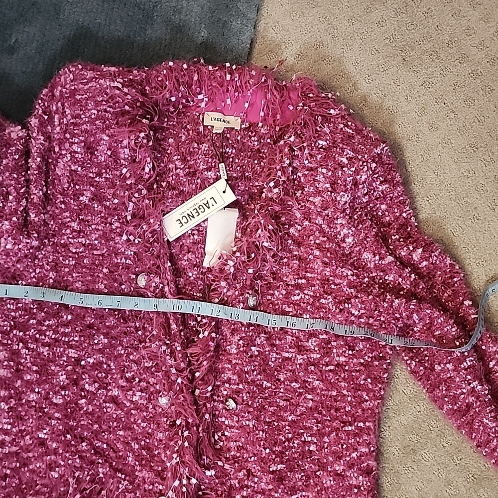 L'AGENCE | Textured Fringe Bouclé Blazer Jacket  | Pink  | XXL - Picture 4 of 6